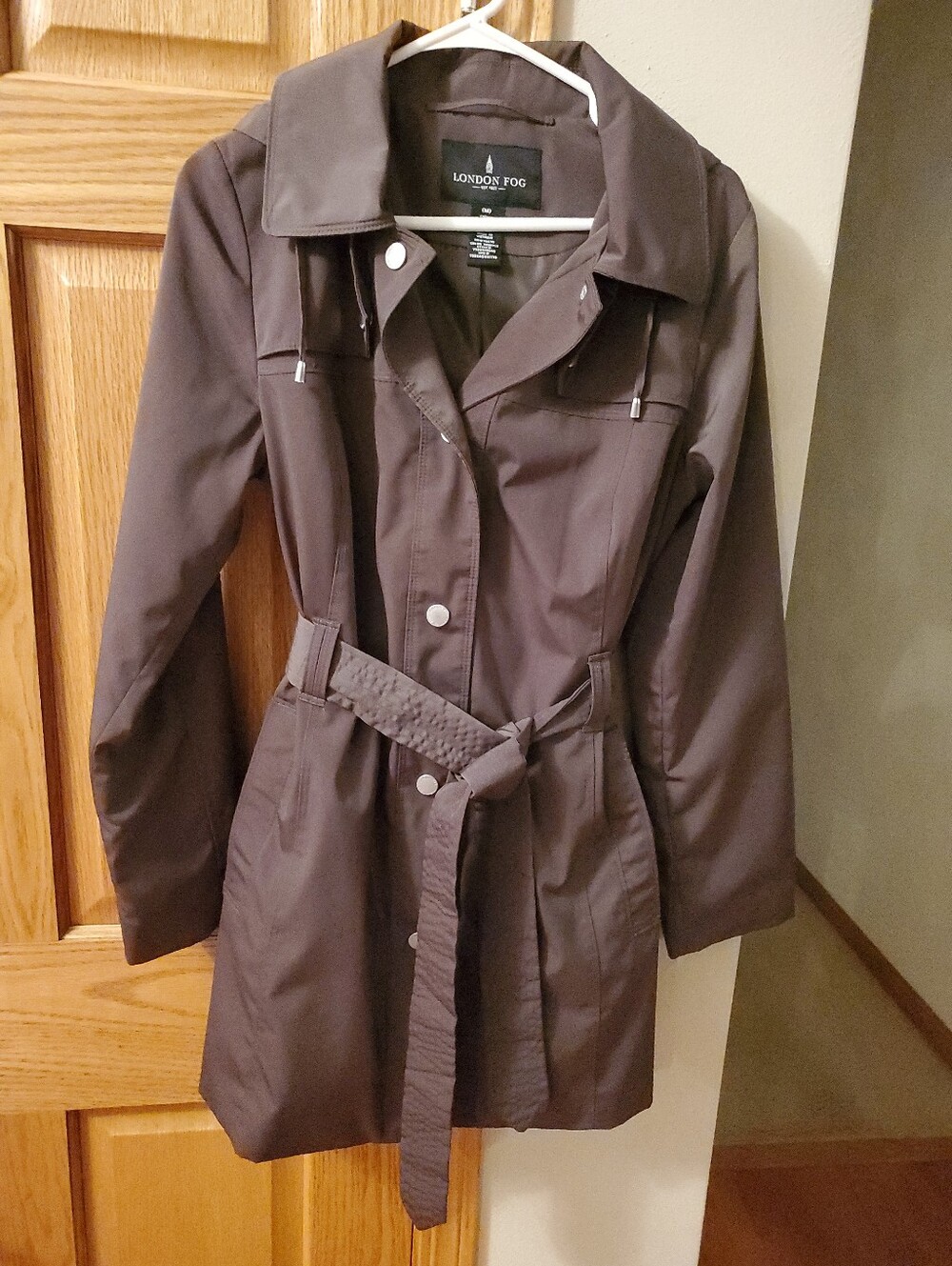 London Fog Women's Water Resistant Medium Truffle Trench Coat Removable Hood